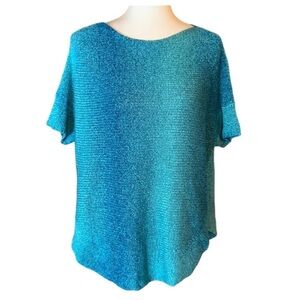 Anthropologie Moth teal ombre short sleeve sweater Size medium